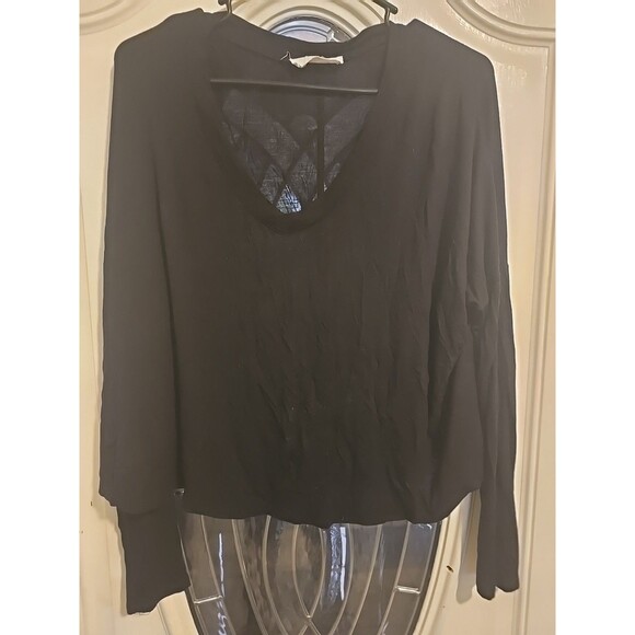 Double Zero Tops - Double Zero Shirt Womens Spicy Small Black Long Sleeve Crop Top Soft